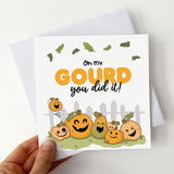Congratulations card with playful gourd pun and celebratory design.
