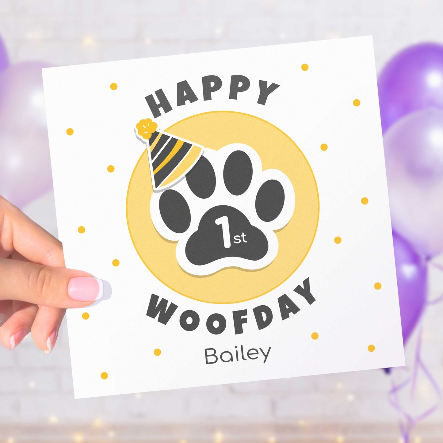 Personalised Dog Birthday Card, Paw Print Design