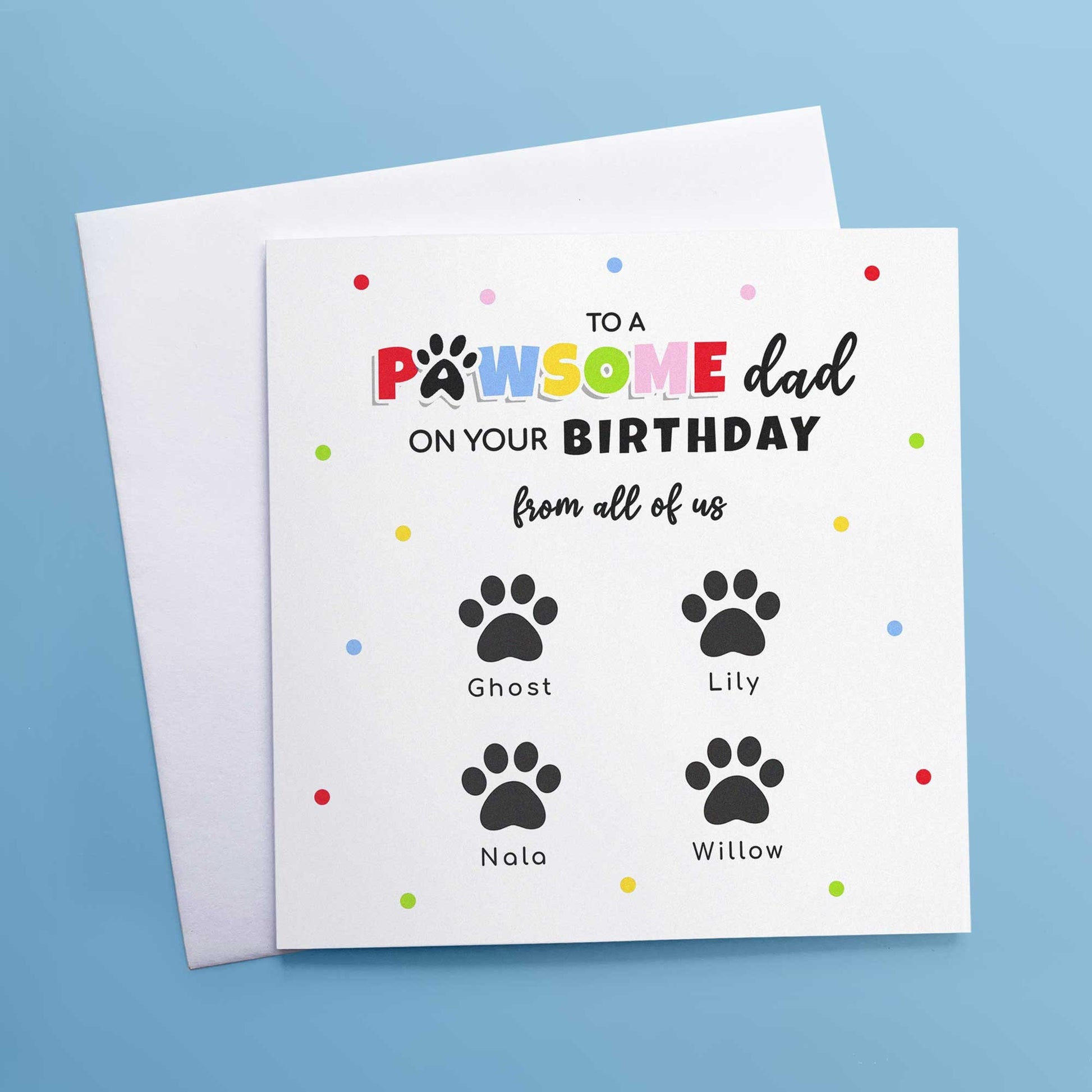 Personalised Dad Birthday Card From Pets - Custom Paw Prints