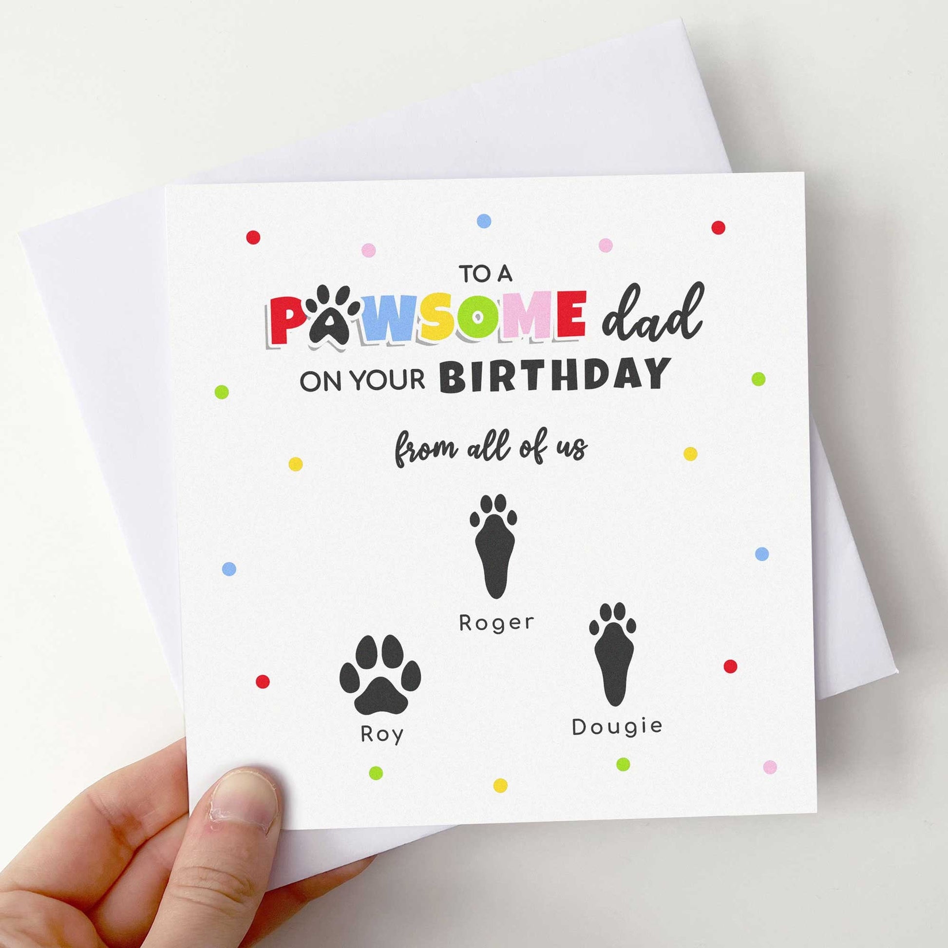 Personalised Dad Birthday Card From Pets - Custom Paw Prints