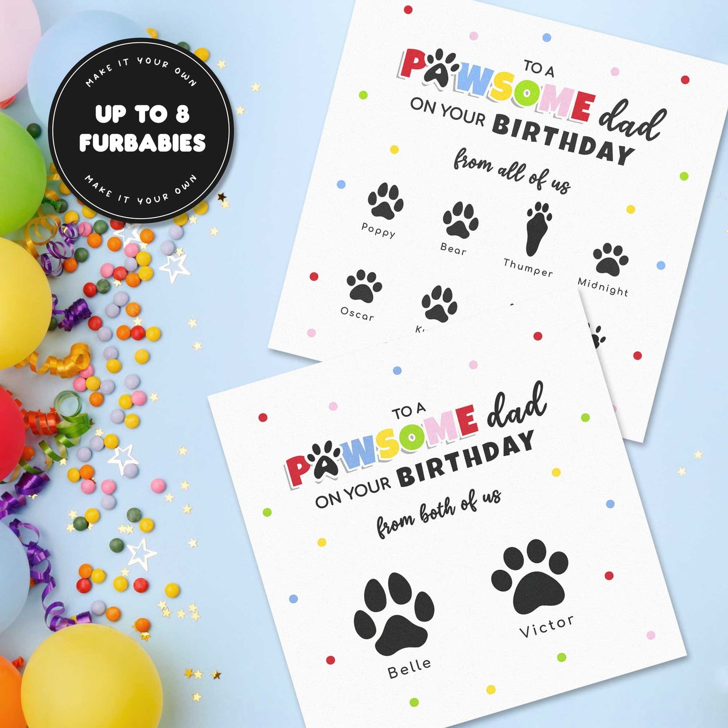 Personalised Dad Birthday Card From Pets - Custom Paw Prints