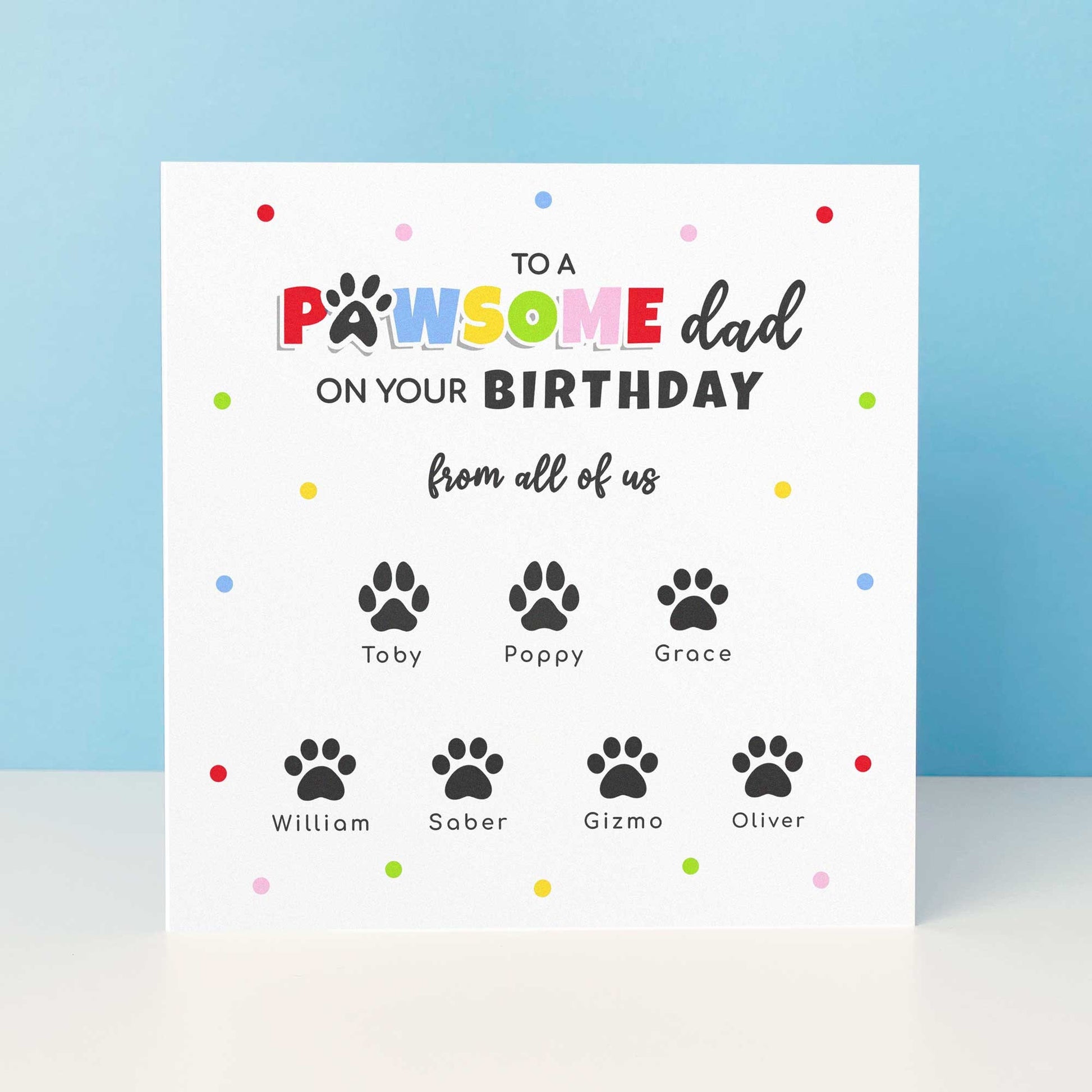 Personalised Dad Birthday Card From Pets - Custom Paw Prints