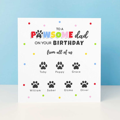 Personalised Dad Birthday Card From Pets - Custom Paw Prints