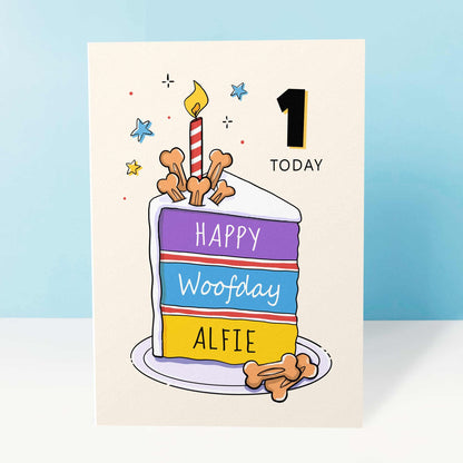 Personalised Dog Birthday Cake Card – Custom Name & Any Age