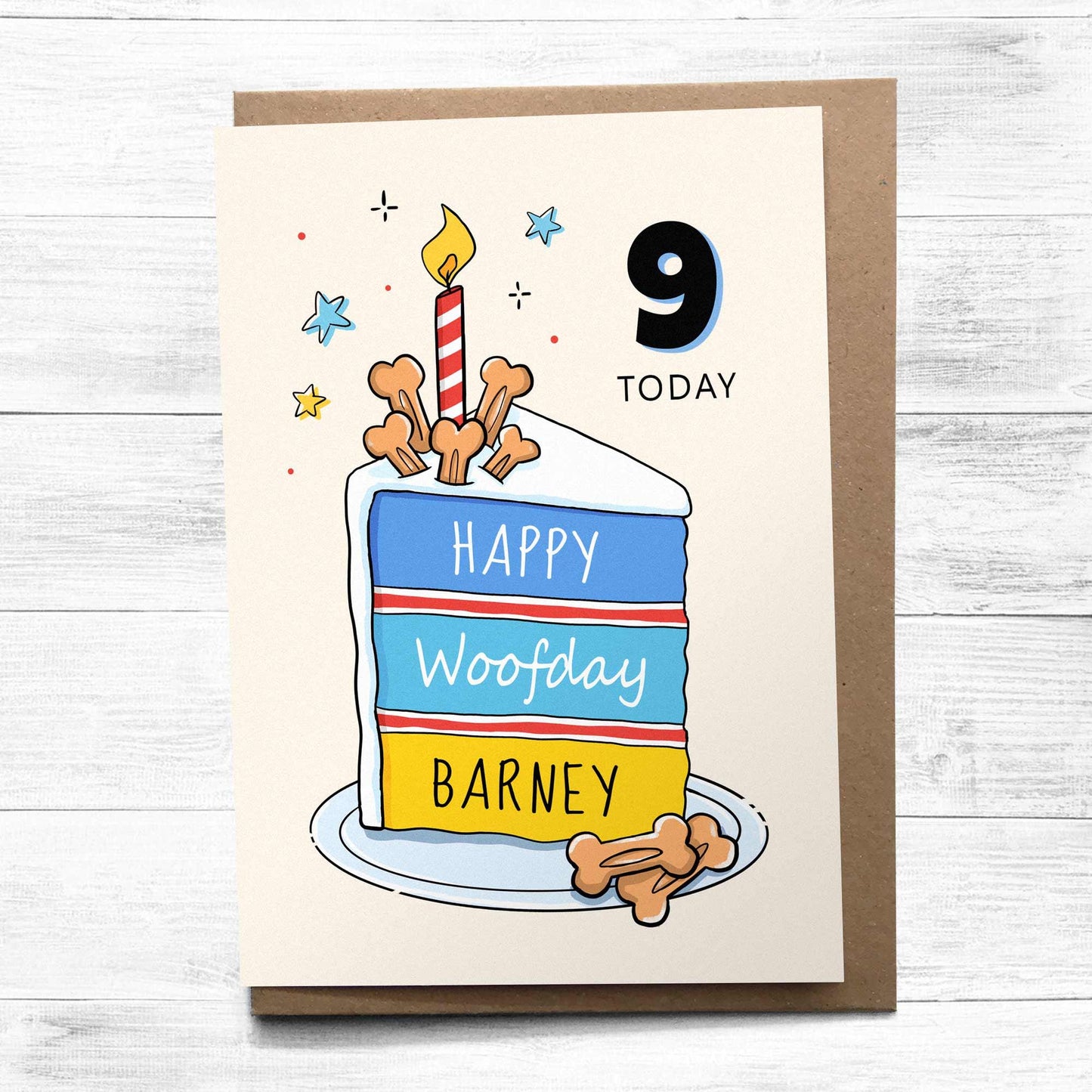Personalised Dog Birthday Cake Card – Custom Name & Any Age