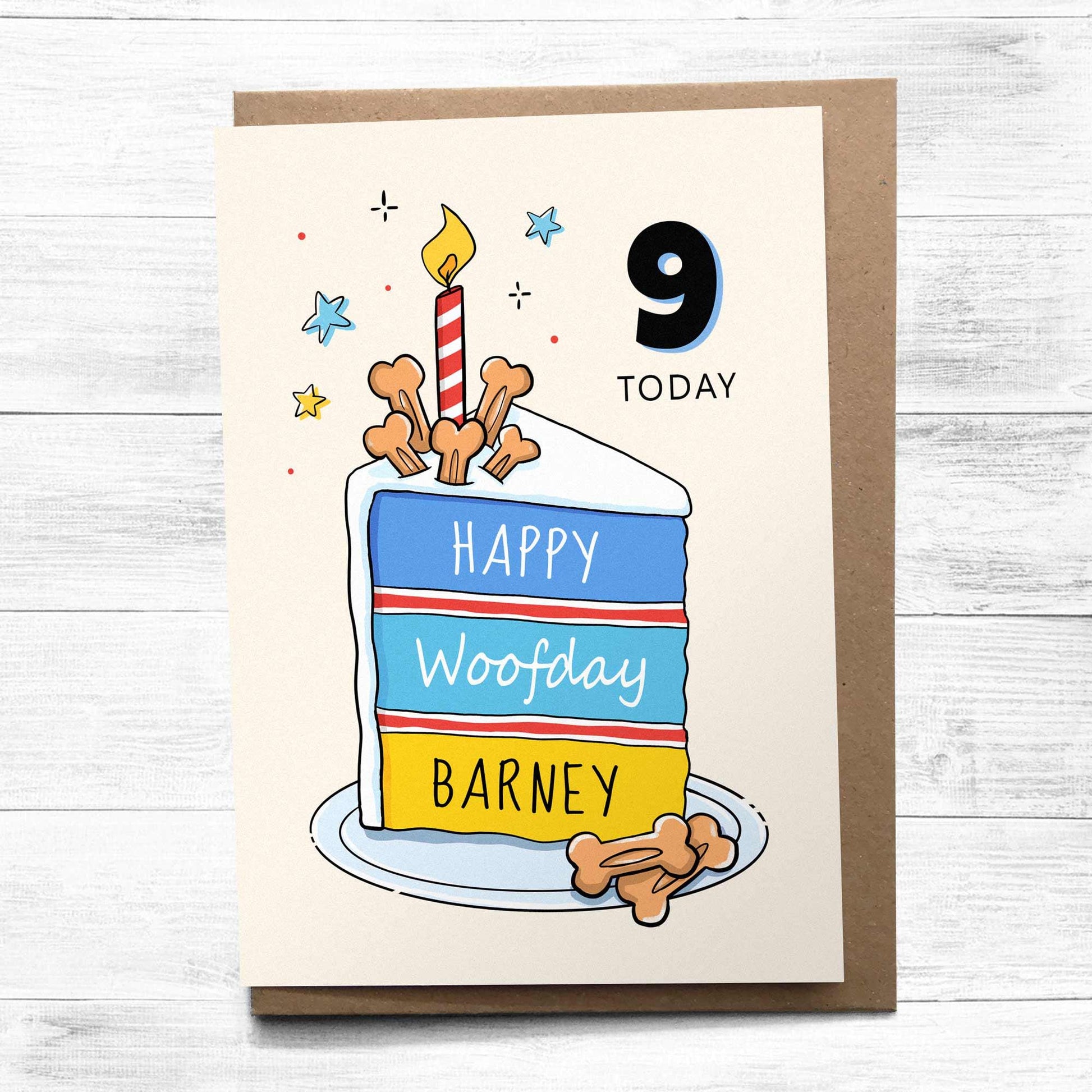 Personalised Dog Birthday Cake Card – Custom Name & Any Age