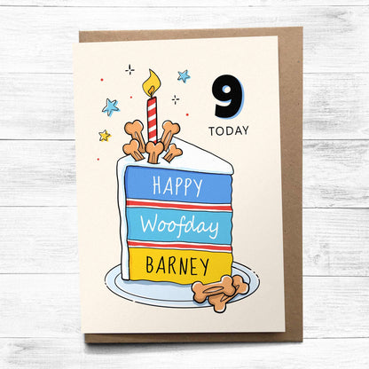 Personalised Dog Birthday Cake Card – Custom Name & Any Age