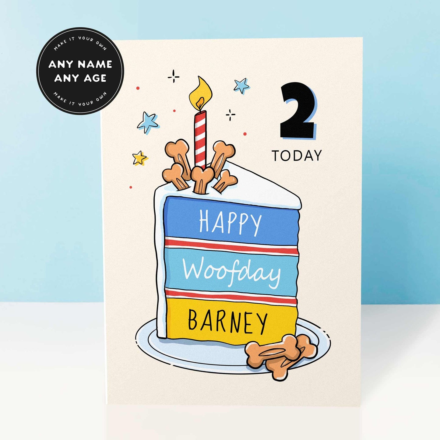 Personalised Dog Birthday Cake Card – Custom Name & Any Age