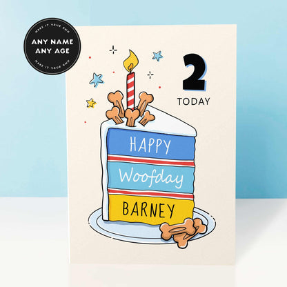 Personalised Dog Birthday Cake Card – Custom Name & Any Age