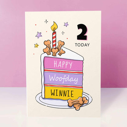 Personalised Dog Birthday Cake Card – Custom Name & Any Age