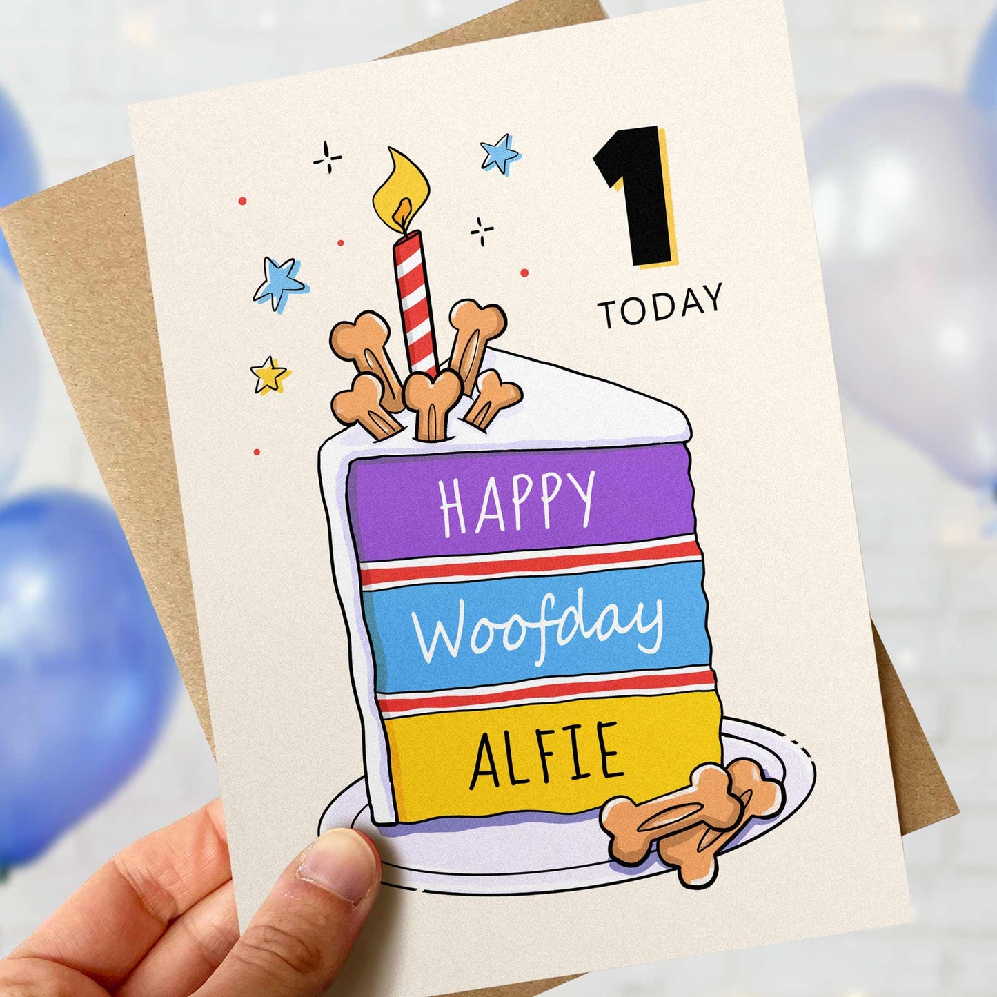 Personalised Dog Birthday Cake Card – Custom Name & Any Age