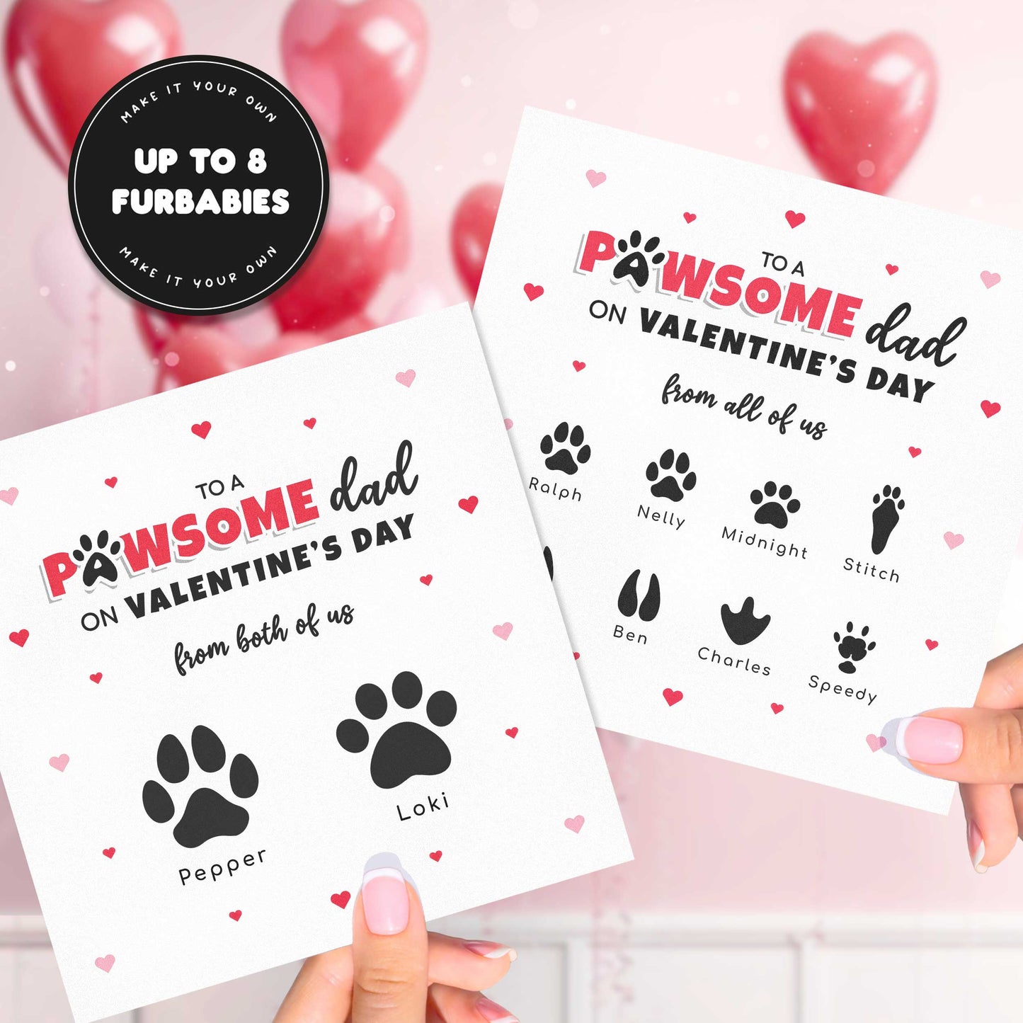 Pet Dad Valentines Card from Pets – Personalised Paw Print Card