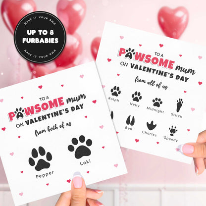 Pet Mum Valentines Card from Pets – Personalised Paw Print Card