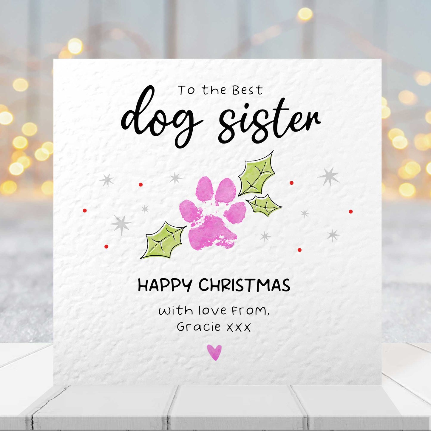 Dog Mum Christmas Card from the Dog – Personalised Paw Print Holly Design