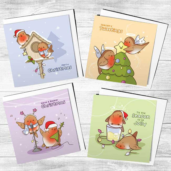 Pack of Christmas cards featuring robin illustrations.