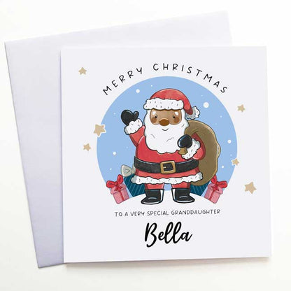 Custom Santa card with 'Merry Christmas Granddaughter' greeting.