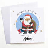 Personalised Santa card with "Merry Christmas Grandson" greeting.