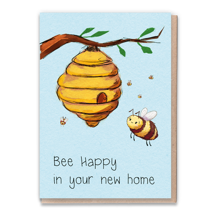 Bee-themed greeting card celebrating a new home.