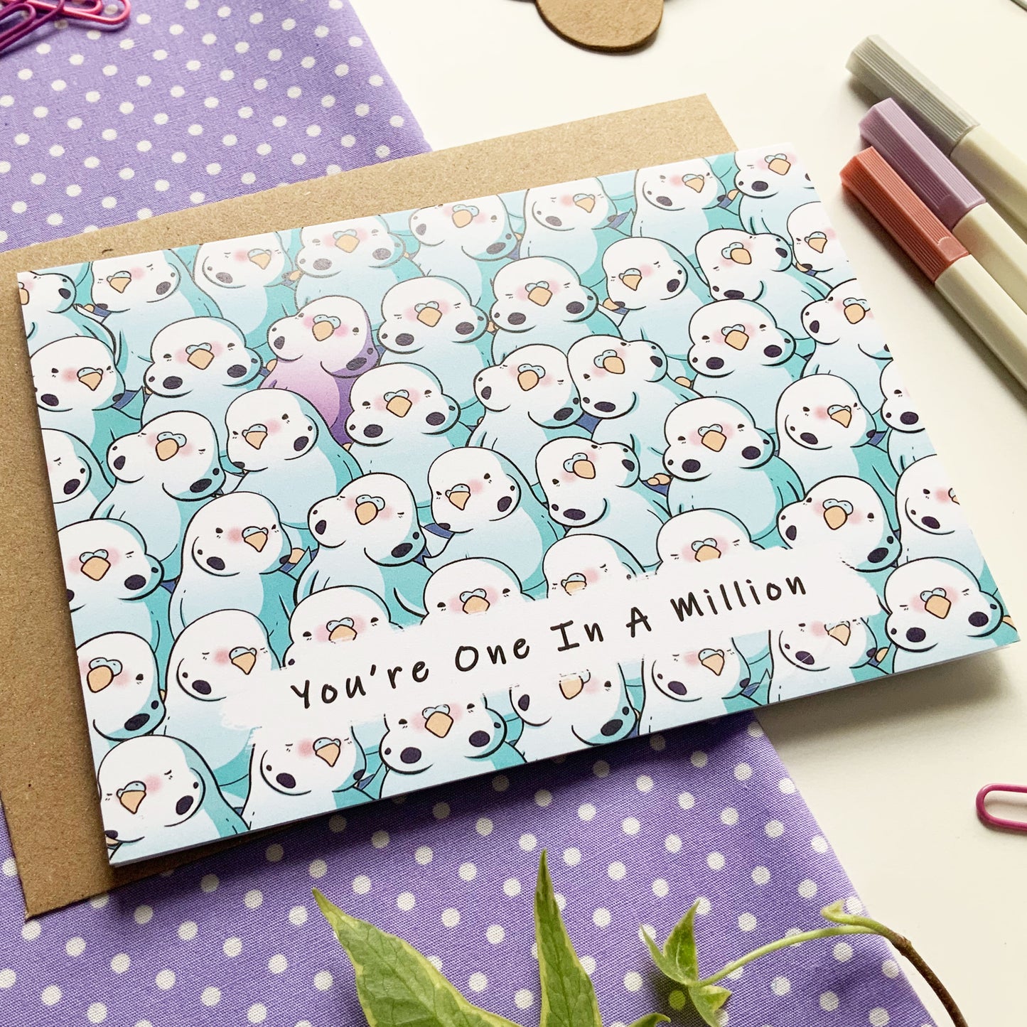 Greeting card with unique bird design symbolizing a one-in-a-million person.