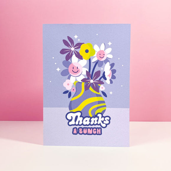 Thanks a bunch greeting card with retro style flowers