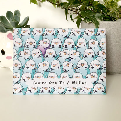 Greeting card with unique bird design symbolizing a one-in-a-million person.
