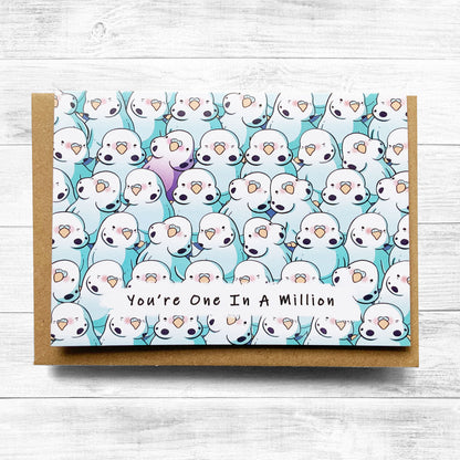 Greeting card with unique bird design symbolising a one-in-a-million person.