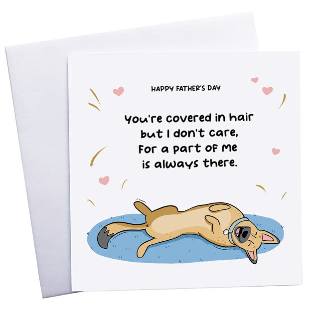 German Shepherd illustrated poem celebrating Father's Day with a humorous touch.
