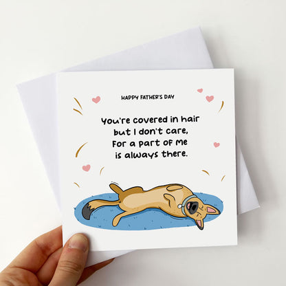 Father's Day card featuring a German Shepherd and a humorous dog poem.