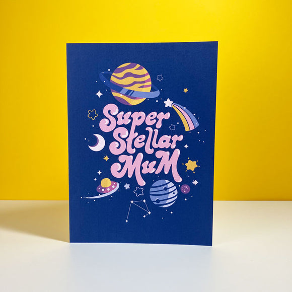 Greeting card celebrating an amazing mother with stellar design.