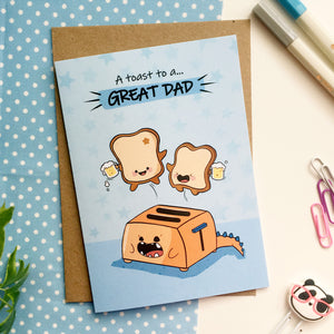 Father's Day card with toast graphic celebrating dad.