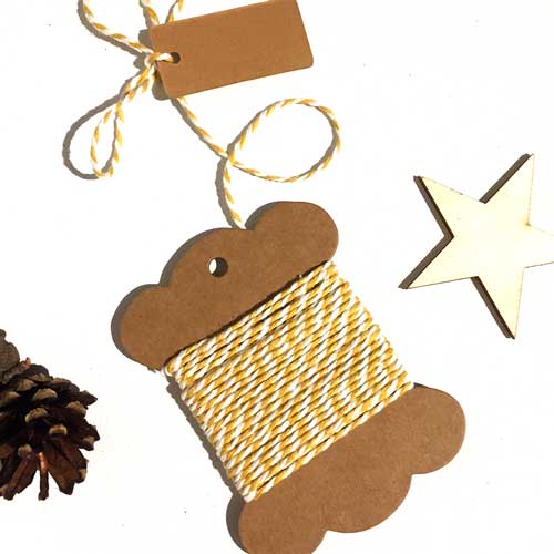 Yellow and white striped twine for baking and crafting.