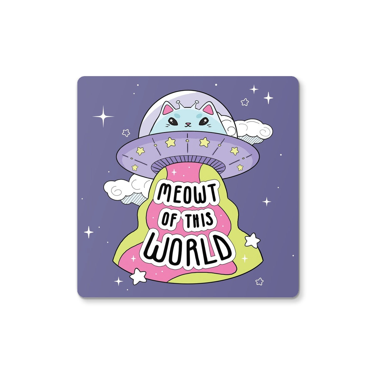 Space-themed cat coaster for drinks.
