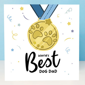 Medal card celebrating the World's Best Dog Dad achievement.