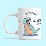 Dinosaur-themed mug with "Roarsome" text and T-Rex design.