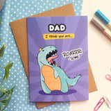 Dinosaur-themed greeting card with "Roarsome Dad" pun for Father's Day.