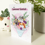 Bouquet-shaped birthday card with puppies for a special someone's celebration.