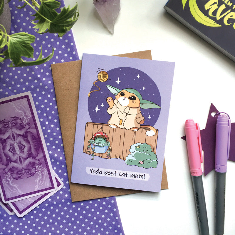 Greeting card with Yoda pun celebrating the best cat mother.
