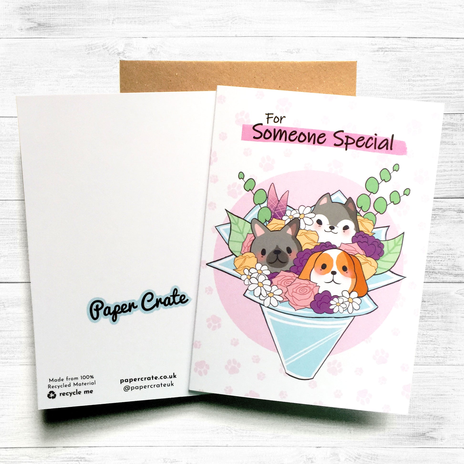 Bouquet-shaped birthday card with puppies for a special someone's celebration.